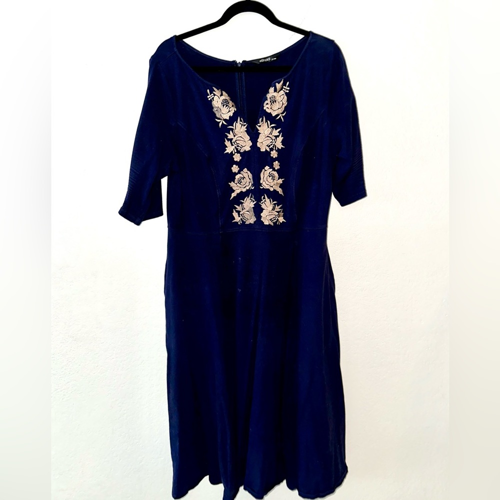 Blue modest dress with pockets